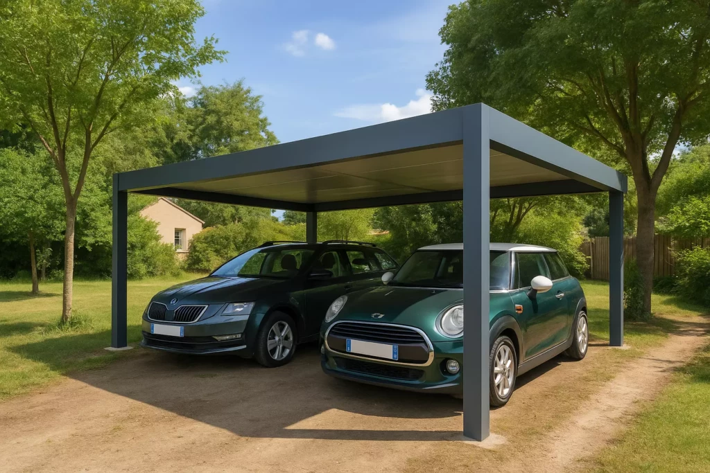 Carport aluminium BORÉAL autoporté deux places sur mesure – structure aluminium – fabrication française EUROFACTORY
