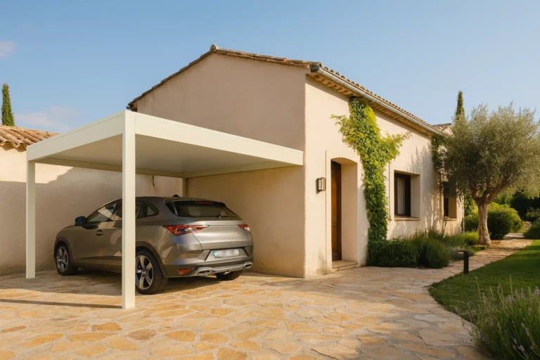 Carport aluminium adossé sur mesure – protection véhicule – fabrication française EUROFACTORY