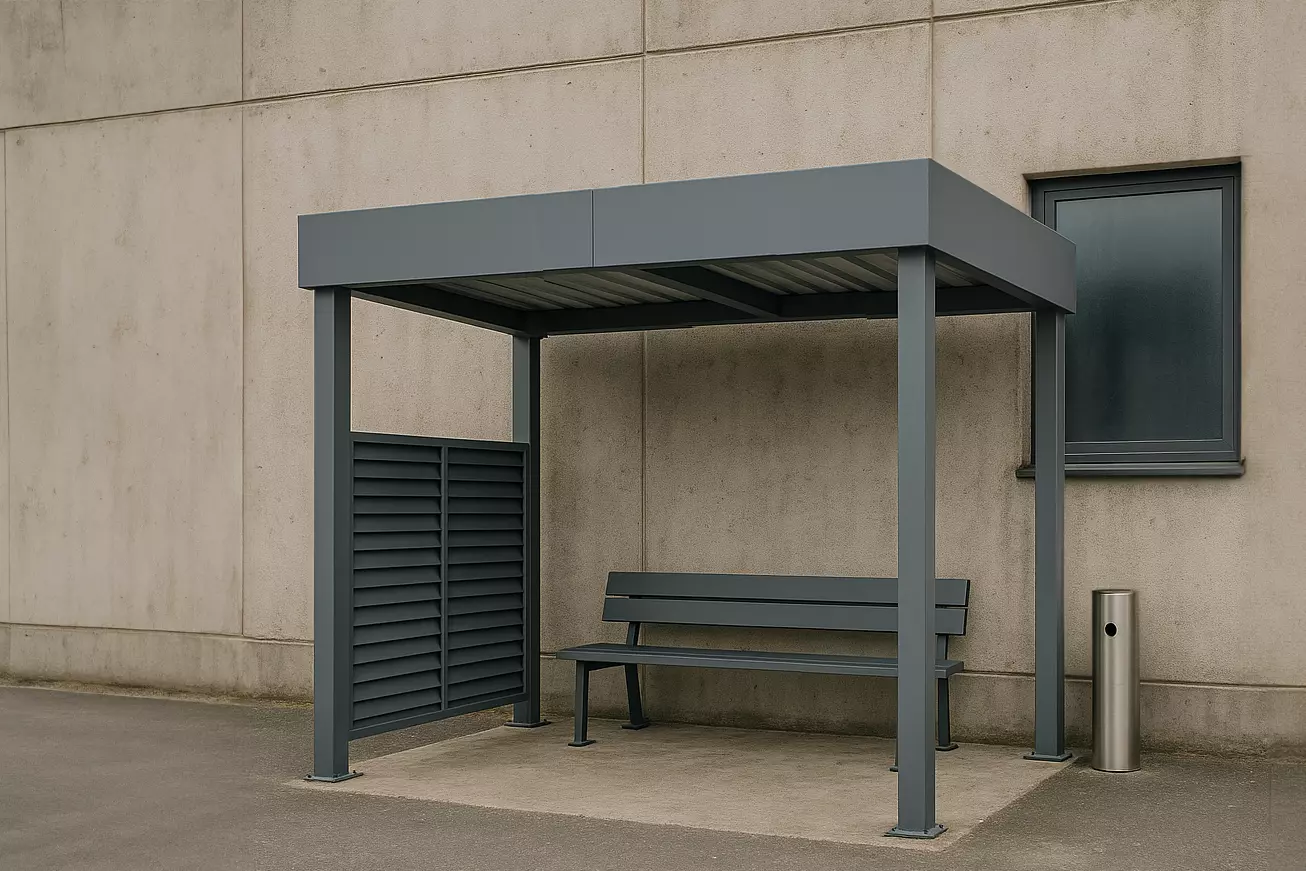 ABRI MODULEO AUTOPORTE BRISE VUE SARLANDE INSTALLATION ENTREPRISE ESPACE FUMEUR